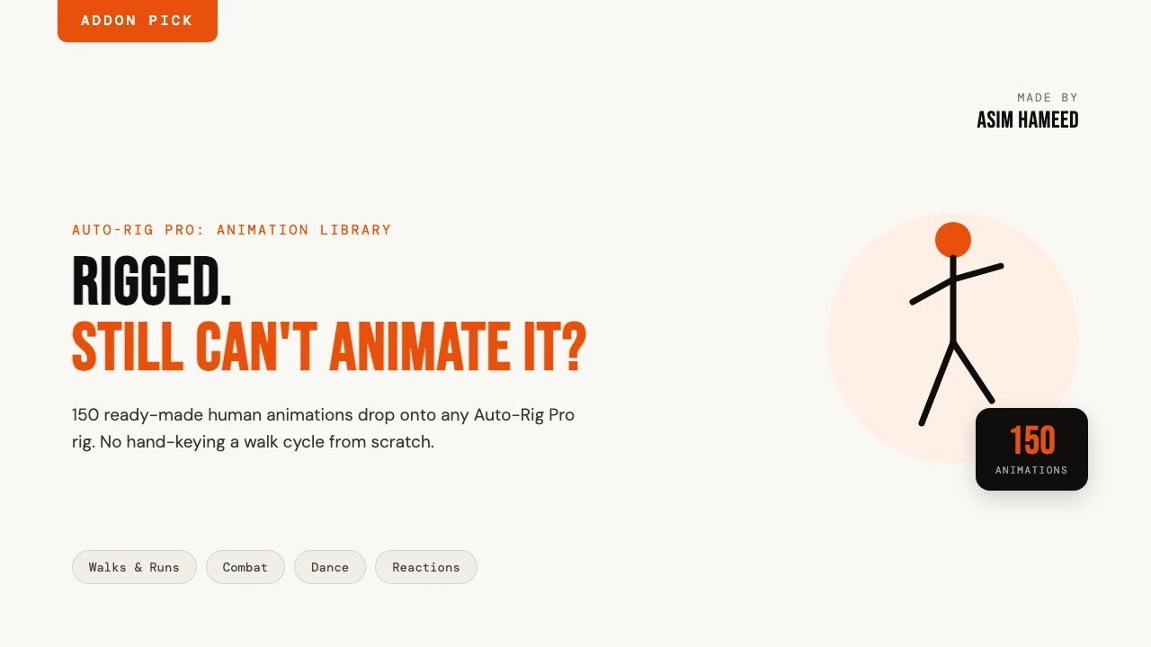 Rigged, still can't animate it? Auto-Rig Pro Animation Library adds 150 ready-made human animations for any Auto-Rig Pro character