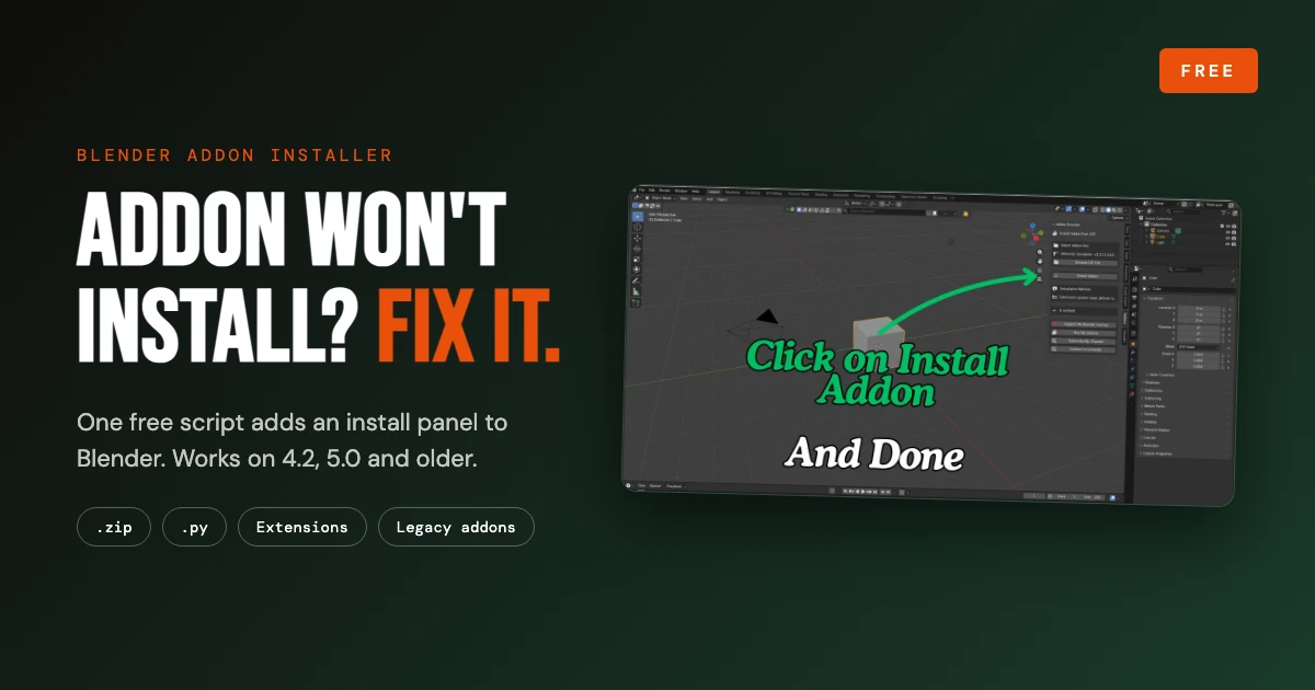 Blender addon installation error screen and the free installer that fixes it