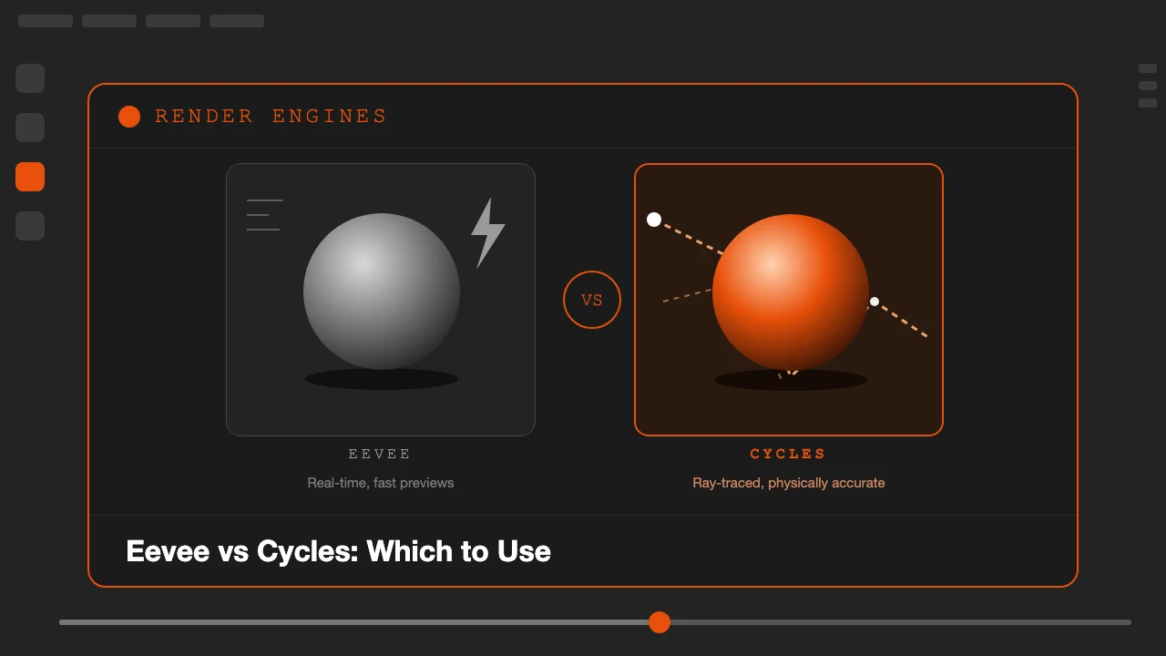 Blender Eevee versus Cycles render engine comparison, real-time rasterization against ray-traced path tracing